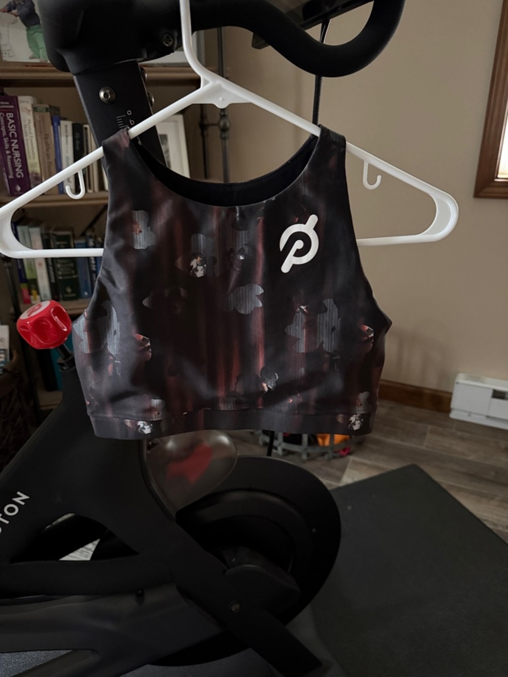 Peloton Black and Maroon High-Neck Patterned Sports Bra